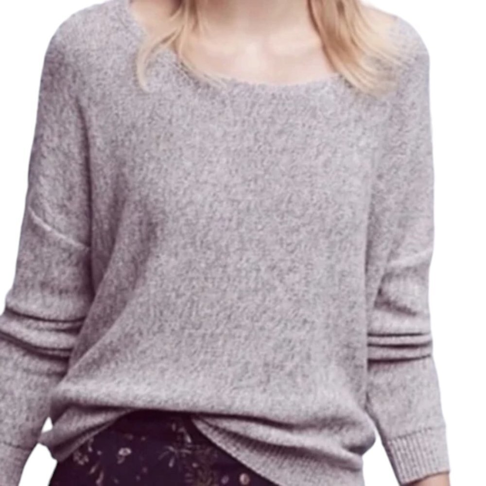 Anthropologie Moth Cotton Round Neck Gray Marled Sweater